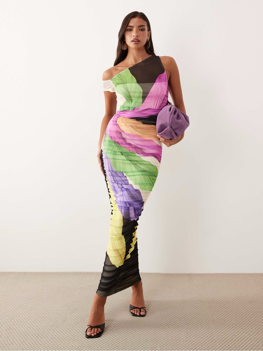 Anthropologie AFRM Biona Asymmetric One Shoulder Ruched Maxi Dress sz M